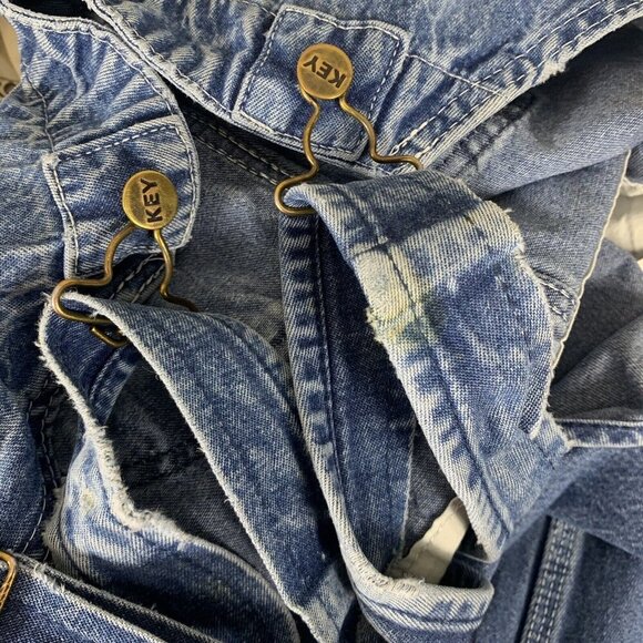 Key Imperial Size 40x26 Overalls Distressed Medium Wash Denim Adjustable Mens - Picture 10 of 11